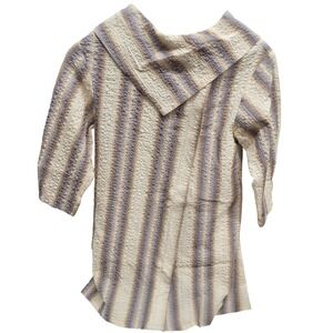 Zara Textured Stripe Collared Jacket Coat Beige Brown Size 10 Cottagecore